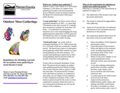 Outdoor Mass Gatherings  Regulations for obtaining a permit for an outdoor mass gathering in rural Marion County Marion County Planning Division
