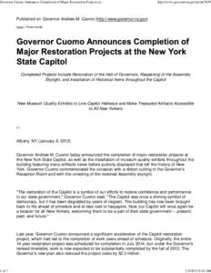 Governor Cuomo Announces Completion of Major Restoration Projects at the New York State Capitol