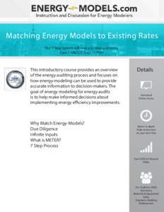 Matching Energy Models to Existing Rates Our 7 Step System will save you time and stress. Earn 1 GBCI CE hour / 1 PDH This introductory course provides an overview of the energy auditing process and focuses on