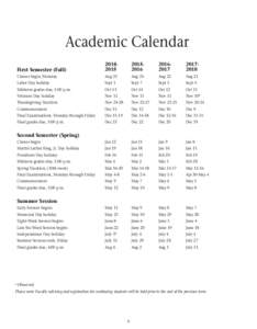 Academic Calendar First Semester (Fall