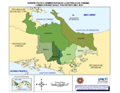 DIVISIÓN POLÍTICO ADMINISTRATIVA DE LA REPÚBLICA DE PANAMÁ, COMARCA NGÄBE BUGLÉ, POR DISTRITO AÑO: 2010 PROVINCIA DE