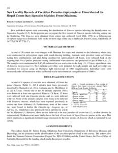 New Locality Records of Coccidian Parasites (Apicomplexa: Eimeridae) of the Hispid Cotton Rat (Sigmodon hispidus) from Oklahoma