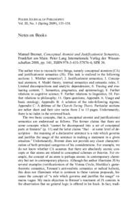 POLISH JOURNAL OF PHILOSOPHY Vol. III, No. 1 (Spring 2009), Notes on Books  Manuel Bremer, Conceptual Atomist and Justificationist Semantics,