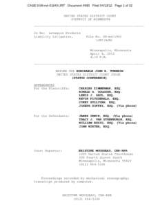 CASE 0:08-md[removed]JRT Document 4983 Filed[removed]Page 1 of 32 UNITED STATES DISTRICT COURT DISTRICT OF MINNESOTA ----------------------------------------------------------In Re: Levaquin Products Liability Litigation,