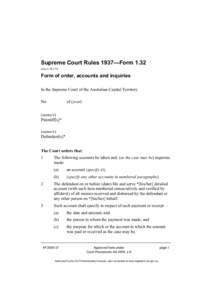 Supreme Court Rules 1937—Form[removed]see o 36 r 9) Form of order, accounts and inquiries In the Supreme Court of the Australian Capital Territory No