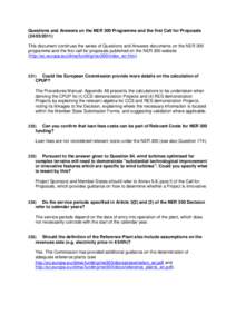 Questions and Answers on the NER 300 Programme and the first Call for Proposals[removed]This document continues the series of Questions and Answers documents on the NER 300 programme and the first call for proposals