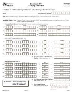 December 2007 Lodging Addendum 12 07   Use Black Ink and Attach this Original Addendum to Your Retailing & Other Activities Return.