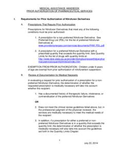 MEDICAL ASSISTANCE HANDBOOK PRIOR AUTHORIZATION OF PHARMACEUTICAL SERVICES I.  Requirements for Prior Authorization of Nitrofuran Derivatives