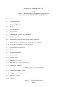 CHAPTER 10. FIRE PREVENTION INDEX ARTICLE 1. ENFORCEMENT OF FIRE PREVENTION CODE OF THE CODE OF THE TOWN OF HACKETTSTOWN Section 10-1.