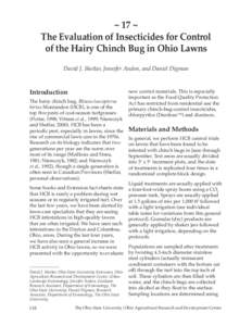 ~ 17 ~ The Evaluation of Insecticides for Control of the Hairy Chinch Bug in Ohio Lawns David J. Shetlar, Jennifer Andon, and Daniel Digman  Introduction
