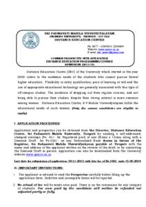 SRI PADMAVATI MAHILA VISVAVIDYALAYAM (WOMEN’S UNIVERSITY) : TIRUPATI – [removed]DISTANCE EDUCATION CENTRE Ph: 0877 – [removed], [removed]Website: www.spwvv.ac.in