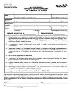 51A291[removed]Commonwealth of Kentucky DEPARTMENT OF REVENUE APPLICATION FOR KENTUCKY SIGNATURE PROJECT