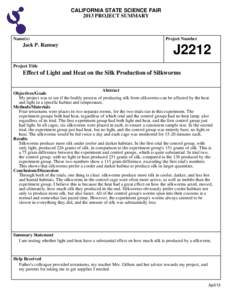 CALIFORNIA STATE SCIENCE FAIR 2013 PROJECT SUMMARY Name(s)  Jack P. Ramsey