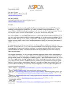 November 14, 2013 Mr. Mike J. Brown President, National Chicken Council [removed] Mr. Mike Helgeson Incoming Board Chairman, National Chicken Council