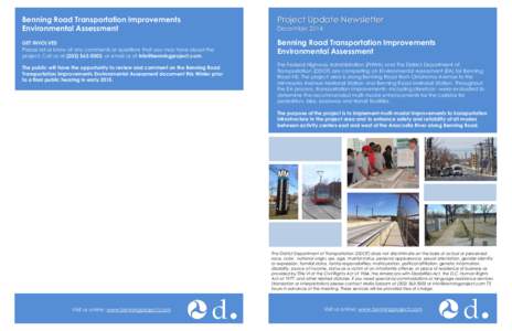 Benning Road Transportation Improvements Environmental Assessment Project Update Newsletter  GET INVOLVED