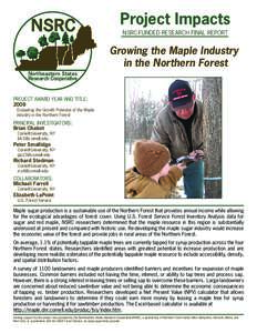 NSRC  Project Impacts NSRC-FUNDED RESEARCH FINAL REPORT  Growing the Maple Industry