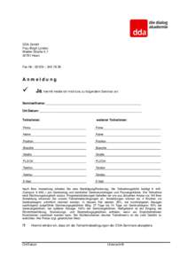 DDA GmbH Frau Birgit London Walder StraßeHaan  Fax-Nr.: 02129 – 