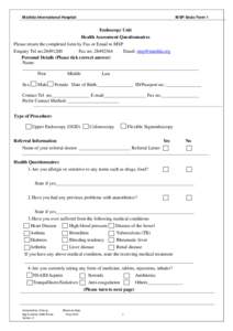 Matilda International Hospital  MSP/Endo/Form 1 Endoscopy Unit Health Assessment Questionnaires