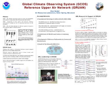 Global Climate Observing System (GCOS) Reference Upper Air Network (GRUAN) Dian Seidel Air Resources Laboratory, Silver Spring, Maryland Accomplishments