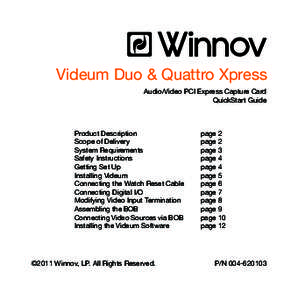 Videum Duo & Quattro Xpress Audio/Video PCI Express Capture Card QuickStart Guide Product Description			 Scope of Delivery
