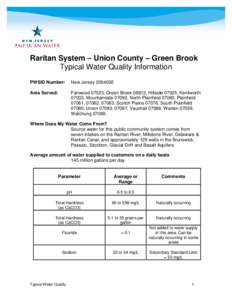 Raritan System – Union County – Green Brook Typical Water Quality Information PWSID Number: New Jersey[removed]