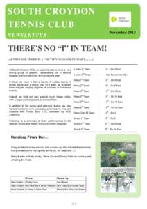 SOUTH CROYDON TENNIS CLUB November 2013 NEWSLETTER