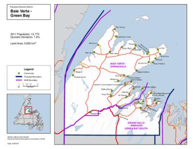 Proposed Electoral District:  Baie Verte Green Bay Fleur de LysPopulation: 13,773