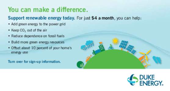 You can make a difference. Support renewable energy today. For just $4 a month, you can help: • Add green energy to the power grid • Keep CO2 out of the air • Reduce dependence on fossil fuels • Build more green 