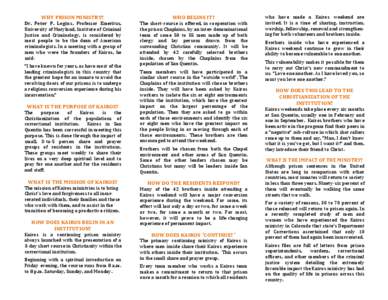 WHY PRISON MINISTRY?  Dr. Peter P. Legins, Professor Emeritus, University of Maryland, Institute of Criminal Justice and Criminology, is considered by most people to be the dean of American