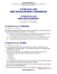 UNCLASSIFIED (U) U.S. Department of State Foreign Affairs Manual Volume 5 Handbook 8 Web Development Handbook 5 FAH-8 H-100 WEB DEVELOPMENT HANDBOOK