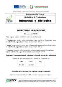 DIREZIONE GENERALE AGRICOLTURA, ECONOMIA ITTICA, ATTIVITÀ FAUNISTICO-VENATORIE  PROVINCIA DI RAVENNA Bollettino di Produzione