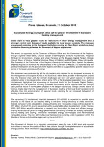 Economy of the European Union / Energy economics / Covenant of Mayors / European Union / Urban studies and planning / Structural Funds and Cohesion Fund / Interreg / European Committee of the Regions / Sustainable energy