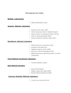 DOE Designated User Facilities  Multiple Laboratories •  ARM Climate Research Facility