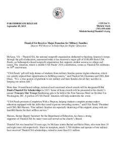 FOR IMMEDIATE RELEASE September 09, 2015 CONTACT: Michele Stork