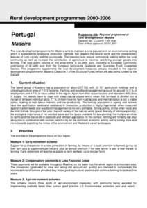 Rural development programmes[removed]Portugal Madeira  Programme title: Regional programme of