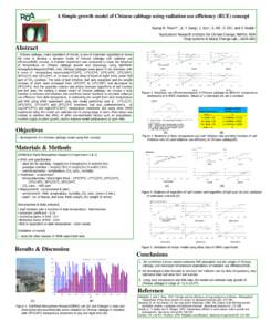 A Simple growth model of Chinese cabbage using radiation use efficiency (RUE) concept Kyung H. Moon*1 , E. Y. Song1, I. Son1, S. Wi1, S. Oh1, and V. Reddy2 1Agricultural Research Institute for Climate Change, NIHHS, RDA 