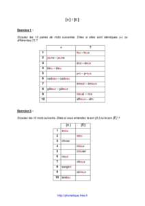 [oE ] Exercice 1 : Ecoutez les 10 paires de mots suivantes. Dites si elles sont identiques (=) ou différentes (?) ? =