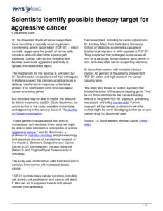 Scientists identify possible therapy target for aggressive cancer