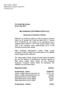 RNS Number : 4206W Millennium & Copthorne Hotels PLC 30 January 2012 For immediate release 30 January 2012