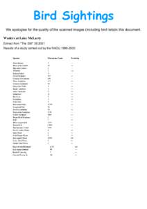 Bird Sightings We apologise for the quality of the scanned images (including bird lists)in this document. Waders at Lake McLarty Extract from 