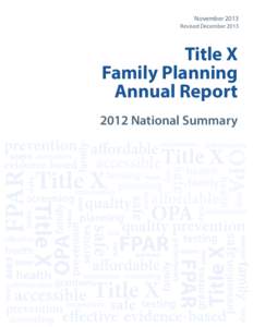 Family Planning Annual Report: 2012 National Summary