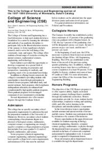 SCIENCE AND ENGINEERING This is the College of Science and Engineering section of theUniversity of Minnesota, Duluth Catalog College of Science and Engineering (CSE)