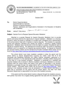 THE STATE EDUCATION DEPARTMENT / THE UNIVERSITY OF THE STATE OF NEW YORK / ALBANY, NY[removed]OFFICE OF VOCATIONAL AND EDUCATIONAL SERVICES FOR INDIVIDUALS WITH DISABILITIES STATEWIDE COORDINATOR FOR SPECIAL EDUCATION Room