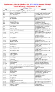 List of Speakers for Sept 5, 2007 Hearing (as of[removed])