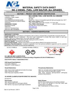 MATERIAL SAFETY DATA SHEET NO. 2 DIESEL FUEL, LOW SULFUR, ALL GRADES Prepared according to U.S. OSHA, CMA, ANSI, Canadian WHMIS, Australian WorkSafe, Japanese Industrial Standard JIS Z 7250:2000, and European Union REACH