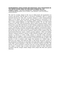 ENVIRONMENTAL REGULATIONS AND INDIVIDUAL DAILY BEHAVIOURS IN THE UNITED STATES: WHAT DO TIME DIARY STUDIES TELL US? KIMBERLY FISHER*1; ROUJMAN SHAHBAZIAN2; MOHAMMAD SEPAHVAND3 1.CENTRE FOR TIME USE RESEARCH, UNIV OF OXFO