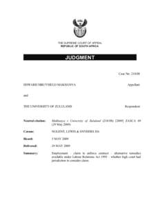 THE SUPREME COURT OF APPEAL REPUBLIC OF SOUTH AFRICA JUDGMENT Case No: EDWARD MBUYISELO MAKHANYA
