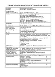 Fakultät Statistik - Kom mentiertes Vorlesung s verzeichnis Semester Titel der Veran staltun g Art der Veranstaltung Module