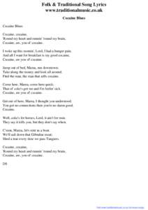 Folk & Traditional Song Lyrics - Cocaine Blues