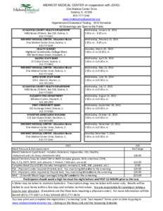 MIDWEST MEDICAL CENTER (in cooperation with JDHD) One Medical Center Drive Galena, IL[removed]1340 www.midwestmedicalcenter.org Hypertension/Cholesterol Testing[removed]Schedule